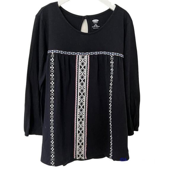 Old Navy Boho Black Embroidered Long Top Girls Size 10 12 Large - Picture 1 of 5